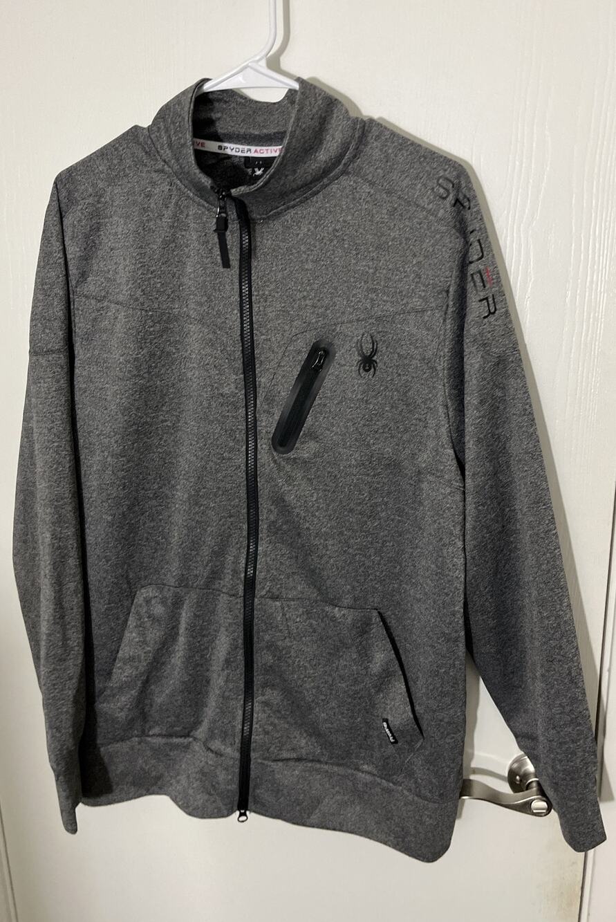 Spyder Active ProWeb Sweatshirt Mens L Gray Full Zip Fleece Jacket Mock Neck